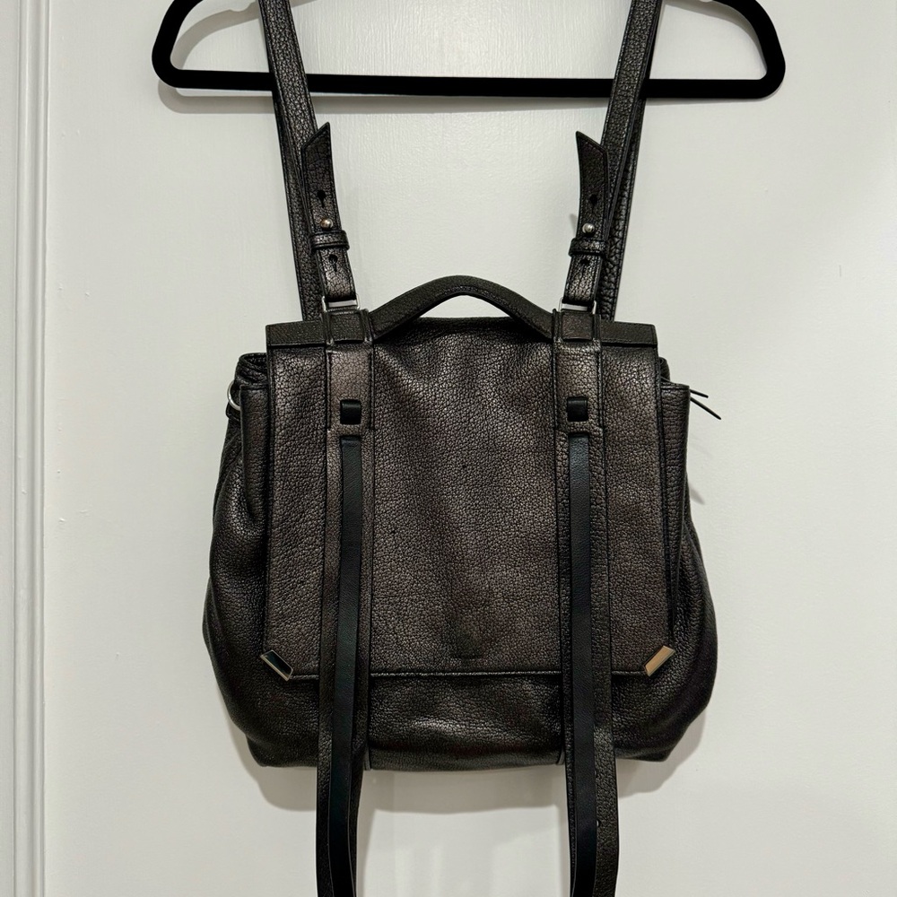 All Saints black metallic leather backpack “Vincent” with dust bag